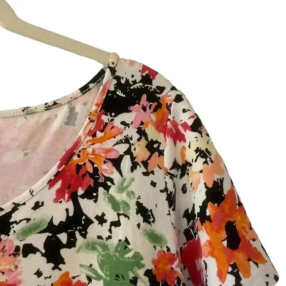 J. Jill Flower T-Shirt Dress Small Wearever Collection Short Sleeve Orange Boho - Picture 4 of 10